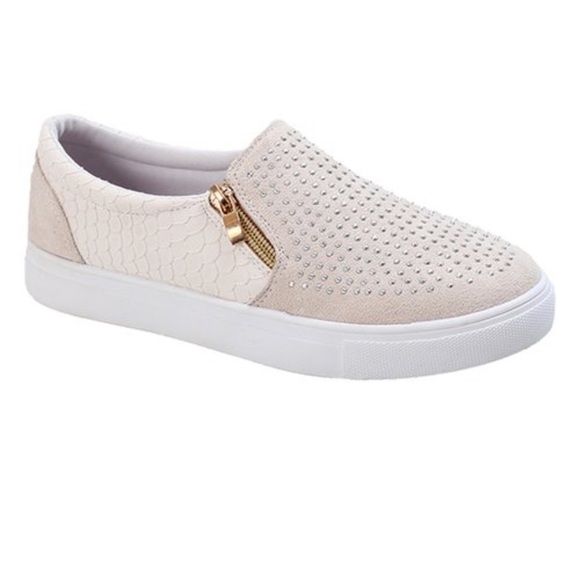 Shoes - New Beige Studded Slip-On Sneaker